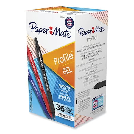 Paper Mate Profile Gel Pen, Retractable, Medium 0.7 mm, Assorted Ink and Barrel Colors, PK36 PK 2095446